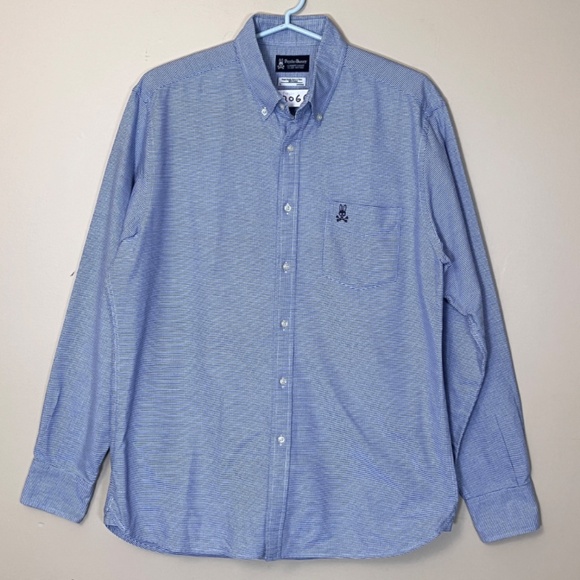 Psycho Bunny Check Button Down Long Sleeve Shirt - Men's Size L - Blue - Picture 2 of 11